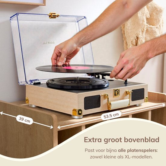 ACAZA LP Opbergsysteem - LP Houder - Lichte Eik - 56,5 x 39 x 66 cm (L x B x H) - Platenspeler Meubel - Vinyl Opbergsysteem - Platenrek - Platenkast - Platenhouder - 110 Platen — afbeelding 3