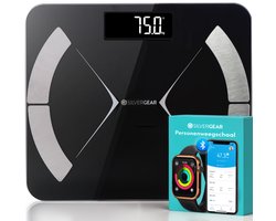 Silvergear Weegschaal met Lichaamsanalyse 14x - Bluetooth - Gehard Glas - Slimme Personenweegschaal - met App - Zwart