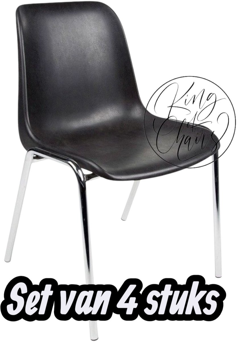 Kantinestoel Helene Zwart -set van 4- verchroomd onderstel kantinestoel stapelstoel kuipstoel vergaderstoel tuinstoel kantine stoel stapel stoel tuin stoel kantinestoelen stapelstoelen kuipstoelen arenastoel schoolstoel bezoekersstoel Everardo