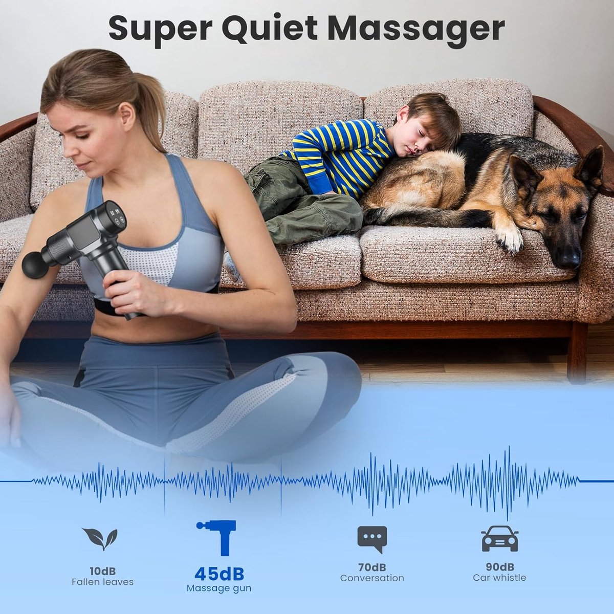 Afbeelding 2 van Massagepistool, massagepistool voor diepe weefselmassage voor pijnverlichting, percussieve spiermassagepistool voor atleten, draagbare elektrische rugmassager met 30 snelheidsniveaus en 9 massagekoppen (grijs)
