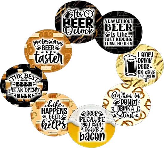 Sous-verres humoristiques avec texte sur la Bières - 8 pièces - Set de 8 - Sous-verres - Sous-verres - Sous-verres verres en bois - Sous-verres pour verres ou tasses - Textes amusants - Cadeau d'anniversaire - Fête des mères - Vaderdag - Cadeau Fun