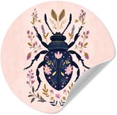 WallCircle® - Papier peint cercle 50x50 cm - Stickers muraux Bleu foncé - Scarabée - Branches de fleurs - Gracieux - Cercle mural salon - Cercle mural chambre - Décoration de chambre autocollante - Accessoires de Décoration murale
