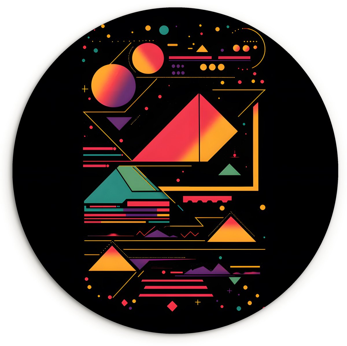 WallCircle Wandcirkel 120x120 cm - Muurcirkel Piramides - Cirkels - Neonkleuren - Geometrisch - Muurdecoratie woonkamer - Wanddecoratie slaapkamer - Kamer decoratie accessoires - Ronde schilderijen Piramides - Neonkleuren