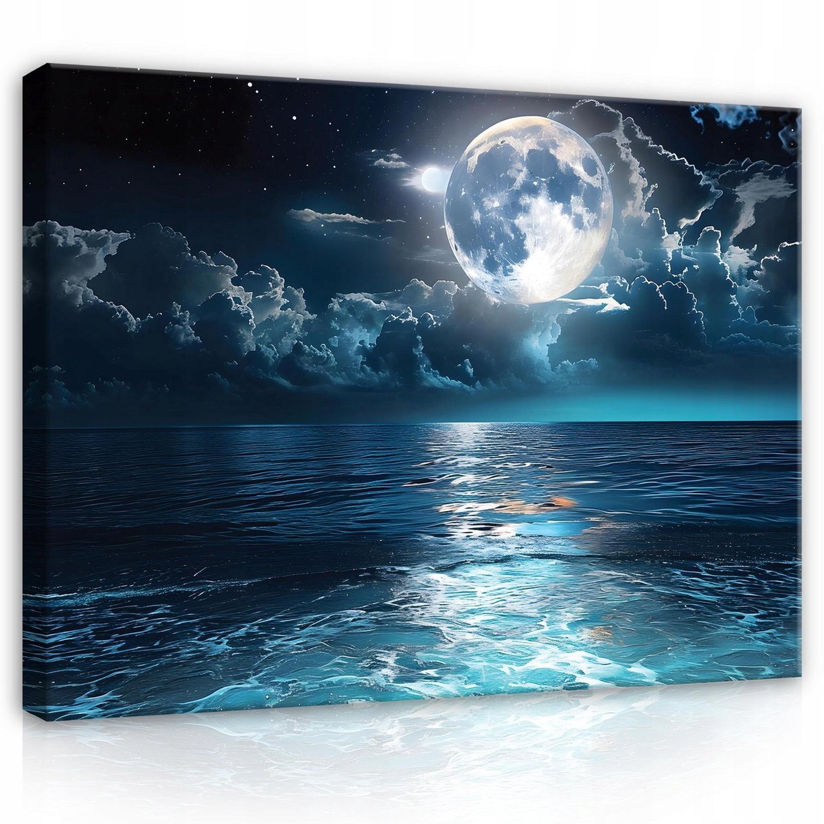 WALLARENA Canvas schilderij - 40x30 cm - Maan Nacht Zee Slaapkamer Woonkamer Modern multikleurig