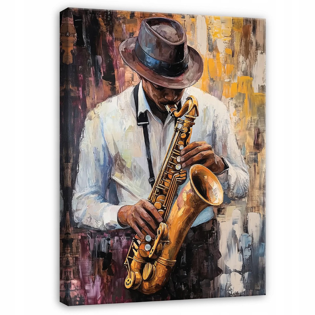 WALLARENA Canvas schilderij - 100x70 cm - afbeelding van een man met een saxofoon, perfect voor slaapkamer, salon of keuken multikleurig