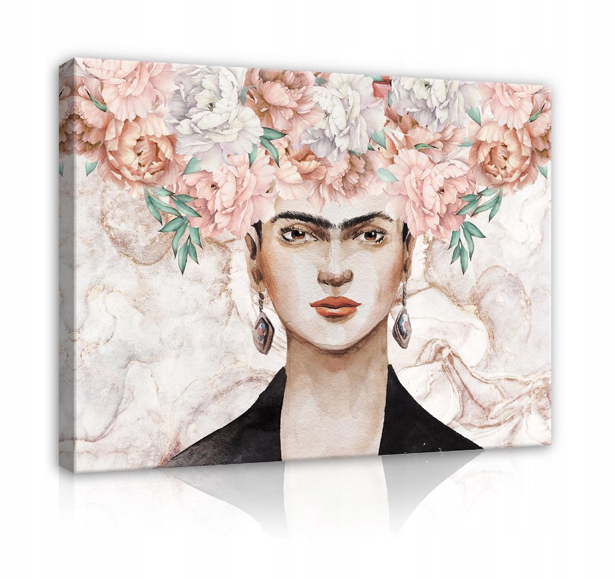 WALLARENA Canvas schilderij - 60x40 cm - Frida Kahlo met bloemen multikleurig