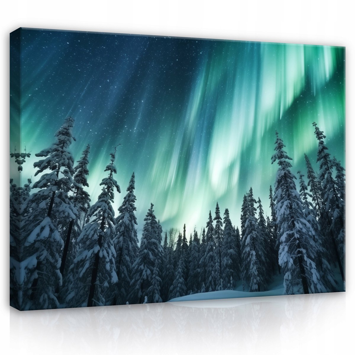 WALLARENA Canvas schilderij - 120x80 cm - afbeelding van het noorderlicht in een turquoise bos, natuur, nacht, voor slaapkamer of woonkamer multikleurig