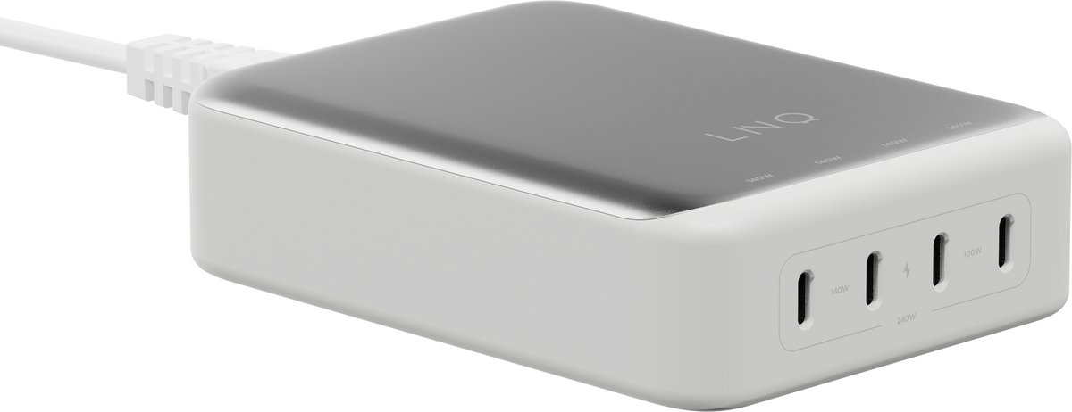 LINQ Connects LQDC240 Oplader - 240W - 4 USB-C Poorten - Compacte GaN2 Oplader - Geschikt voor MacBook Pro/Air, iPhone 15/Pro, iPad Pro, en meer