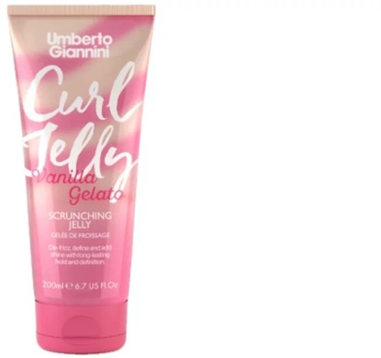 Umberto Giannini Curl Jelly Vanille Gelato scrunching jelly in een roze en witte gestreepte tube.