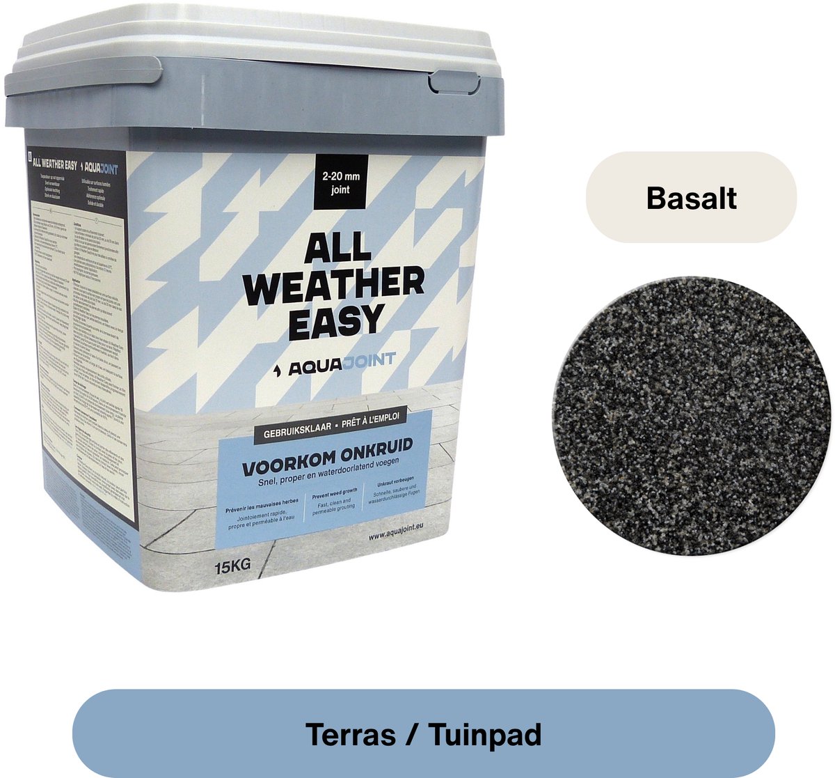 Aquajoint All Weather Easy Basalt 15kg – Waterdoorlatende voegmortel voor Terras & Tuinpad – Gebruiksklaar voor 2–20 mm Voegbreedte