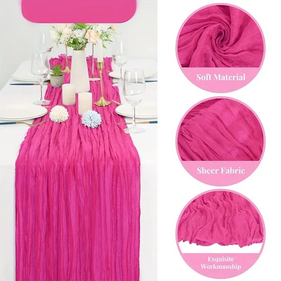 Chemin de table en étamine PolkaHome® 1 pièce – Nappe en étamine de coton – Chemins de table textile et nappe 90 x 300 cm – Chemin de table en étamine, étamine (Fuchsia)