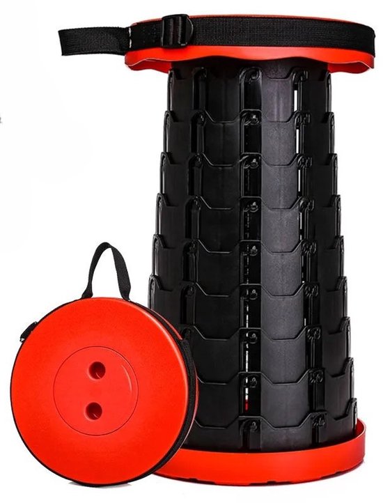 Tabouret pliant - Tabouret Plein air - Tabouret pliable - Tabouret en plastique - Tabouret de camping - Tabouret portable - Réglable - Tabouret télescopique - Chaise de pique-nique - Chaise de Festival d'été - Repose-pieds - Jusqu'à 45 cm - Rouge