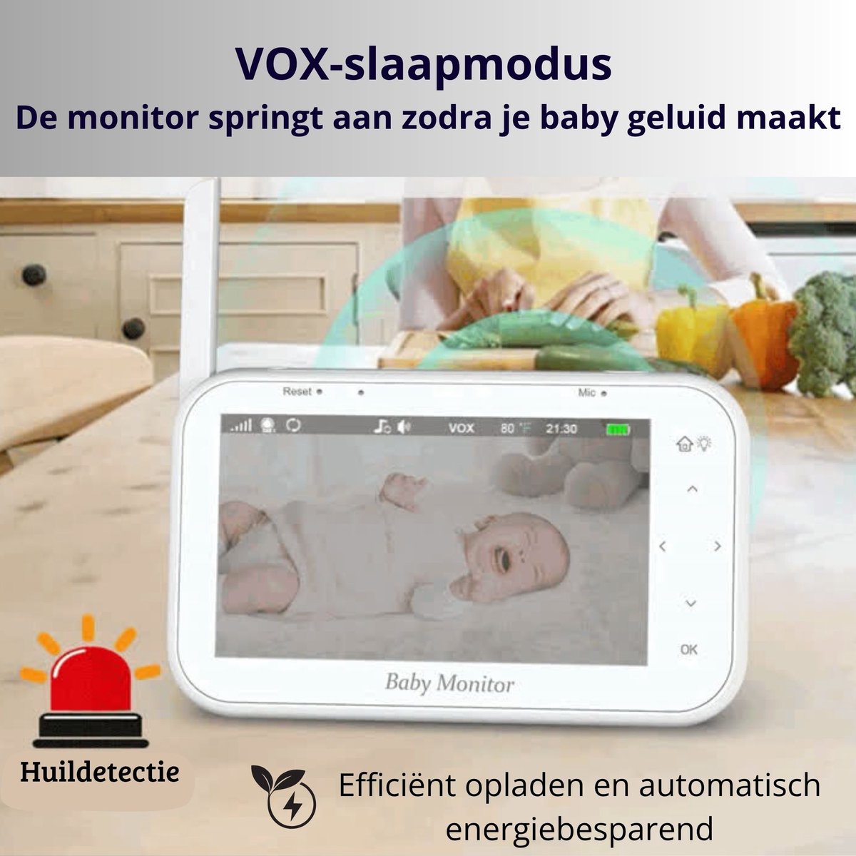 Afbeelding 3 van BABIVA® Premium Babyfoon met Camera - Full HD - 32 GB Video Opname Zonder SD kaart of Cloud - Baby Monitor - Baby Camera - Tot 4 Camera's - Groot Scherm - Met Nachtlamp Functie - 360° Draaibaar - Bestverkocht - Zacht Lich -4.3 inch Grote Scherm