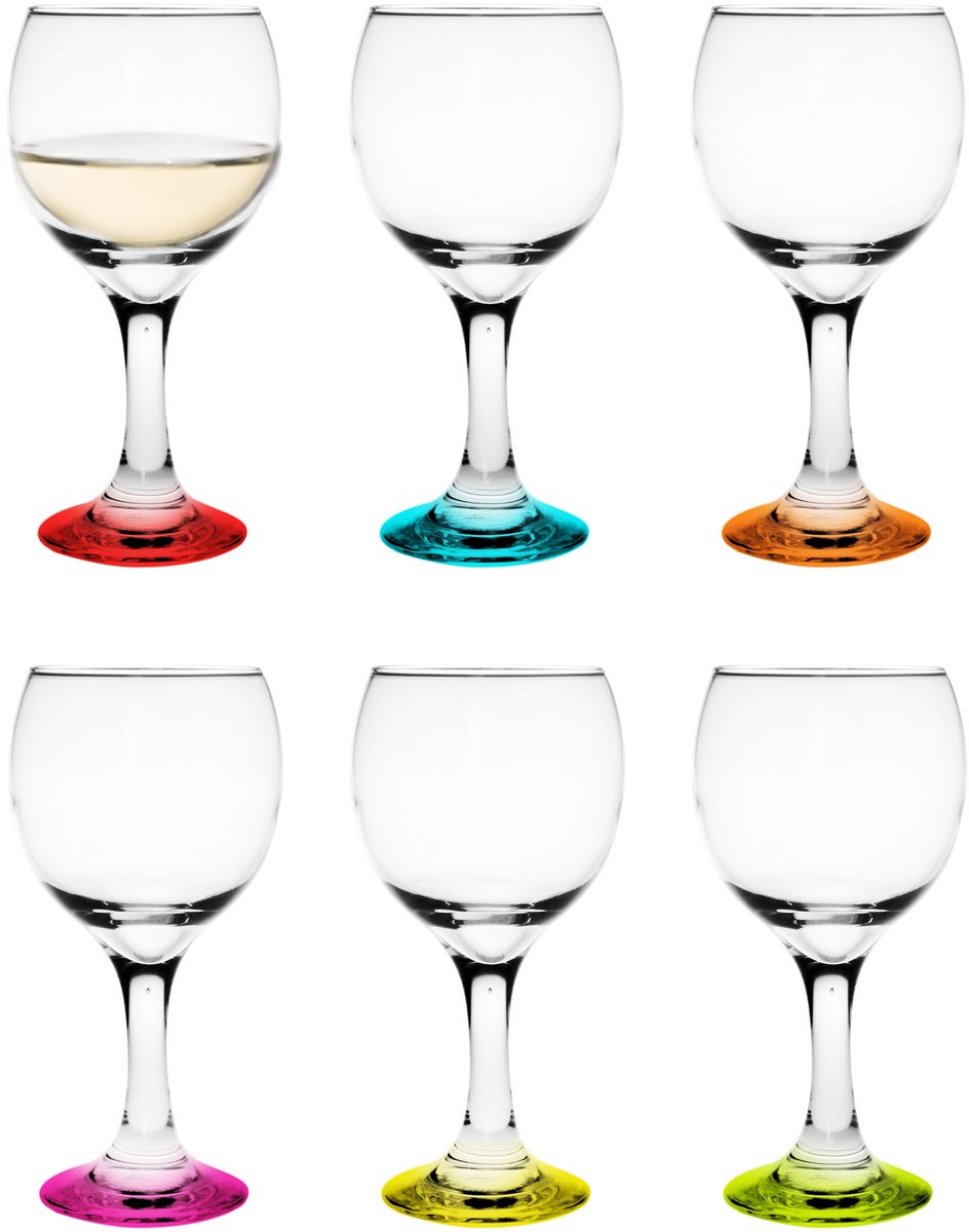 Glasmark witte wijnglazen - glas - gekleurde onderzijde - 6x stuks - 220 ml