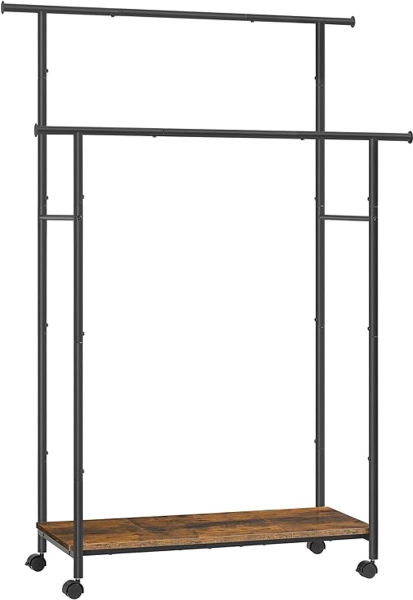 MAZAZU - Kledingrek - Met Wielen - Met plank - Zwart en Bruin - 39.6x98.5x156.8