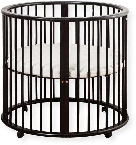 Buxibo – Baby Box – Ronde Houten Speelbox – Playpen – Inclusief Matras – 91x91x85 cm – Zwart