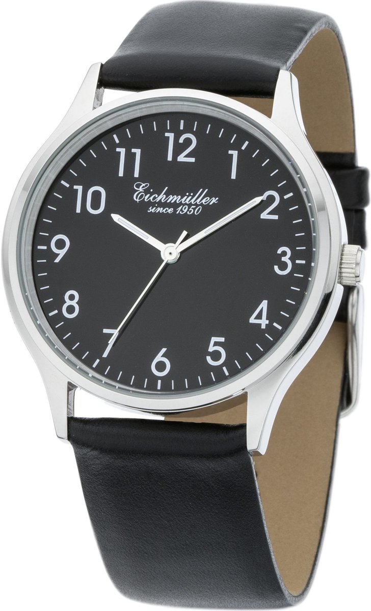 Eichmüller Klassiek Herenhorloge - Edelstaal - Zwarte Horlogeband - Zwarte Wijzerplaat - Quartz Uurwerk - 38 mm
