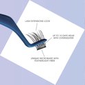 Een blauw applicatie-instrument met nepwimpers en tekst over draagtijd tot 10 dagen.