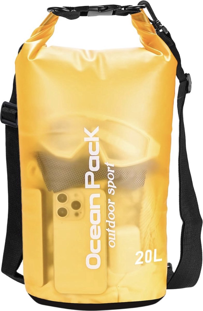 Waterdichte Tas - Dry bag - 20L - Geel - Ocean Pack - PVC - Dry Sack - Survival Outdoor Rugzak - Drybags - Boottas - Zeiltas