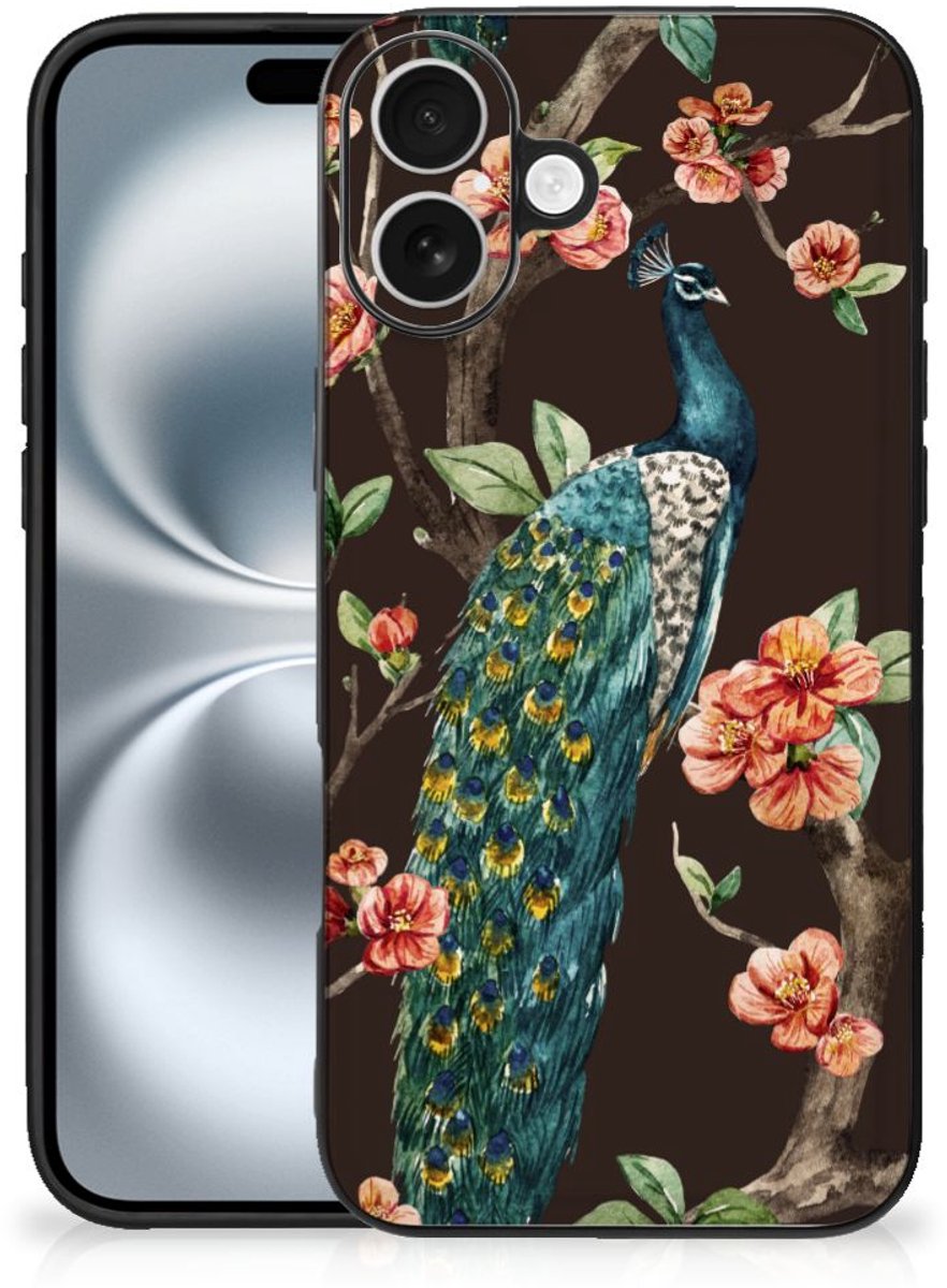 iPhone 16 Plus Dierenprint Telefoonhoesje Pauw met Bloemen