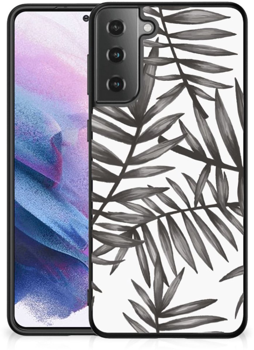 Samsung Galaxy S21 Plus Bloemen Hoesje Leaves Grey