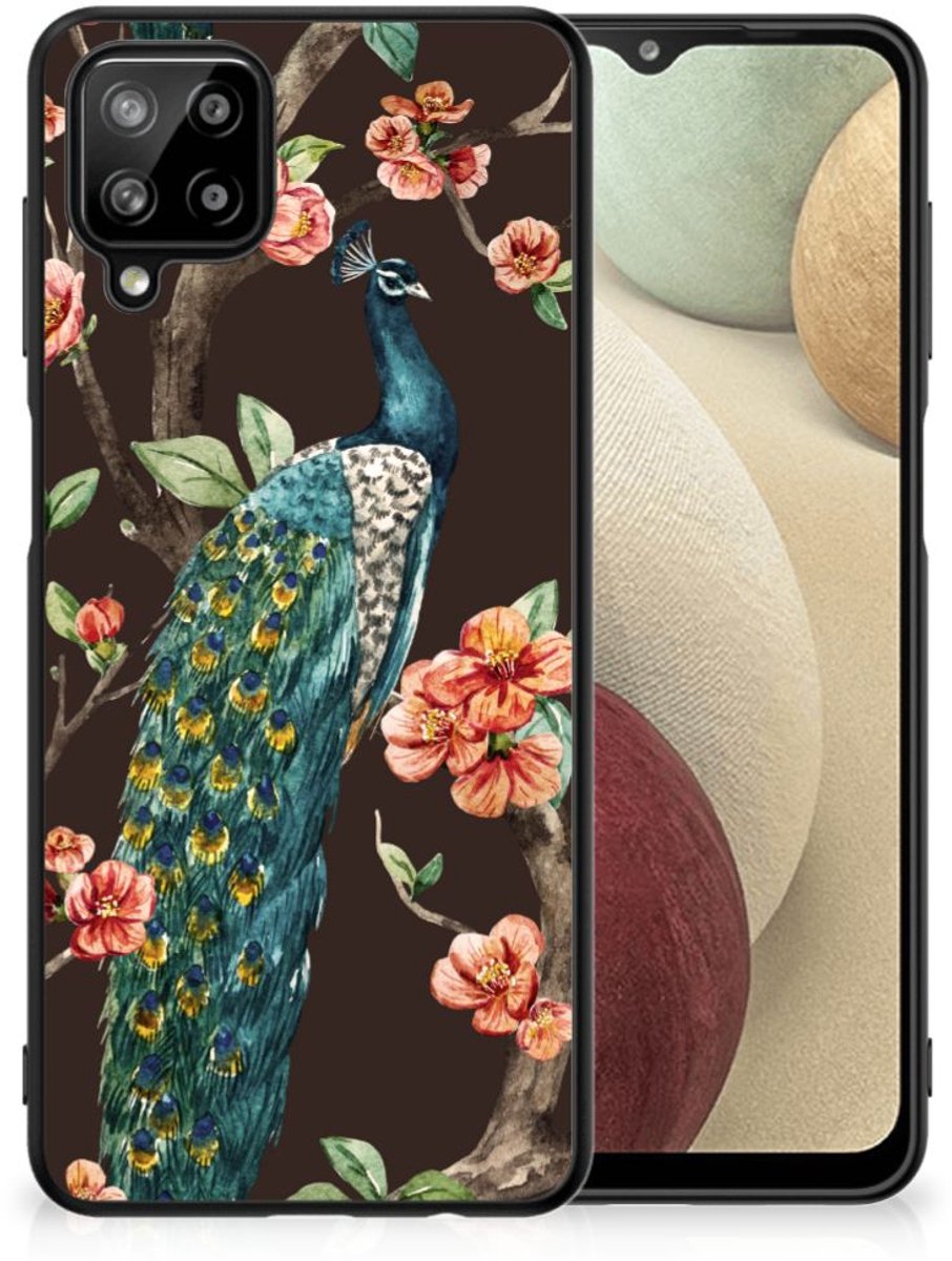 Samsung Galaxy A12 Dierenprint Telefoonhoesje Pauw met Bloemen