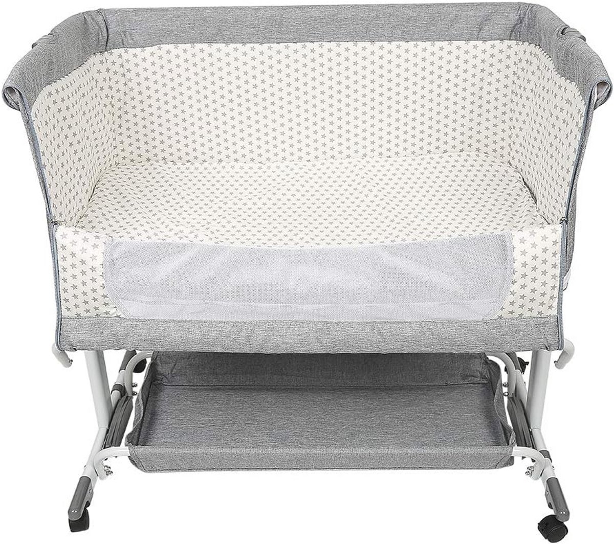 Image of 3-in-1 Babybed voor Pasgeborenen met Verstelbare Hoogte en Muskietennet - Multifunctionele Wieg met Opbergmand (95 x 58 x 74 - 90 cm)
