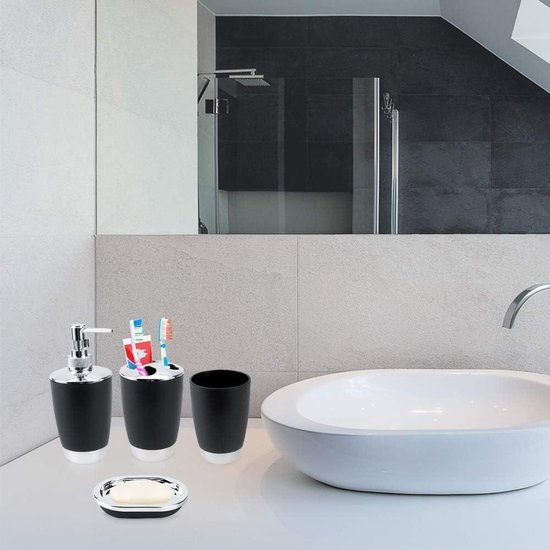 Bathlux Modern Design 6-delige badkameraccessoireset, toiletborstel, afvalbak, zeepbakje, tandenborstelhouder zeepdispenser, spoelbeker (grijs