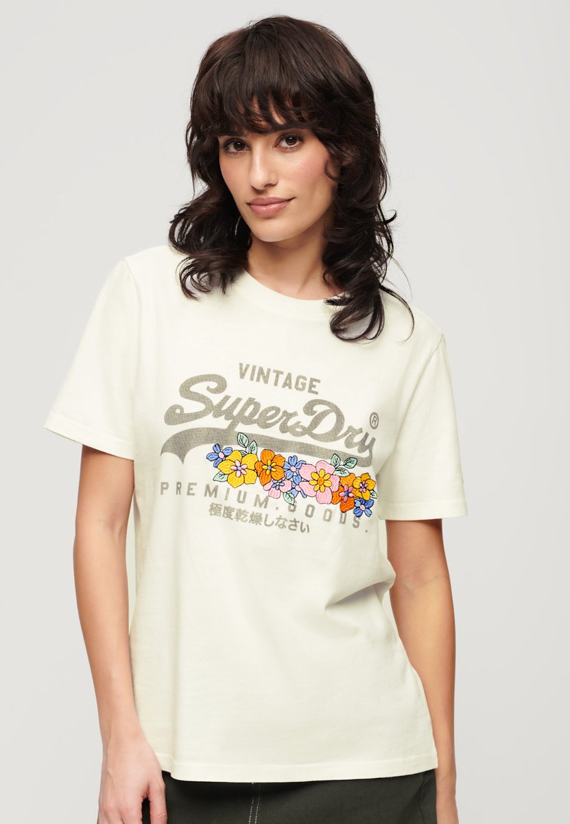 Superdry Hoogwaardig gebloemd T-shirt met Vintage logo Dames T-shirts Creme