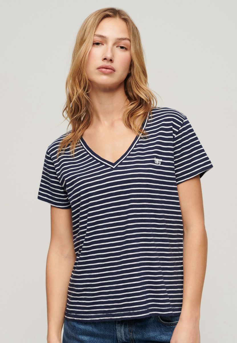 Superdry Ruimvallend geborduurd T-shirt met V-hals Dames T-shirts Marineblauw
