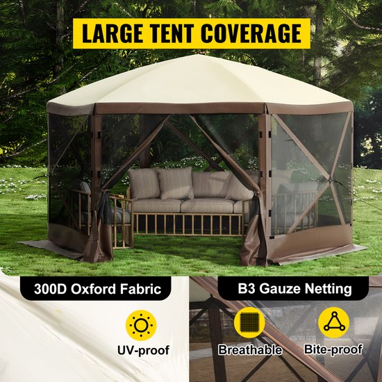 Paviljoentent, 3 X 3 M, 6-Zijdige Pop-Up Camping Shelter Met Gaasramen, Draagbare Draagtas En Haringen, Grote Schaduwtent Voor Buiten Kamperen, Gazon, Achtertuin van Outsunny — afbeelding 4