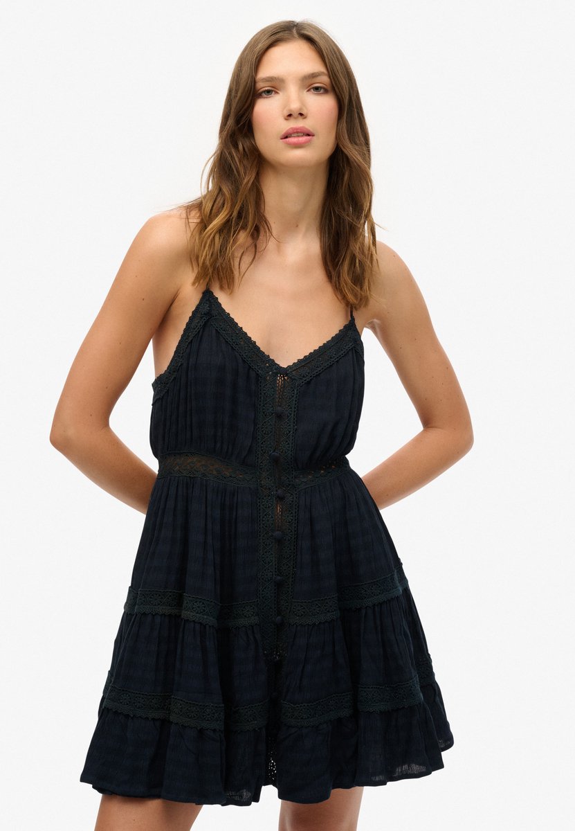 Superdry Alana Cami jurk met kanten rand Dames Jurken Marineblauw