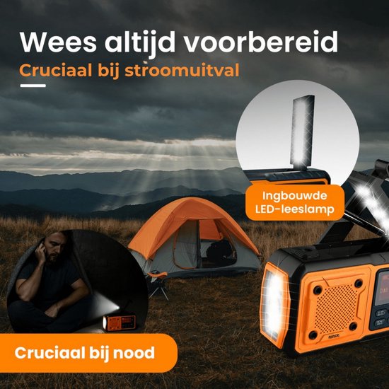 Nince Noodradio DAB+ Solar Opwindbaar - Draagbare Radio met Bluetooth - Powerbank & Zaklamp - Noodradio Op Batterijen en USB-C - Voor Noodsituaties & Kamperen