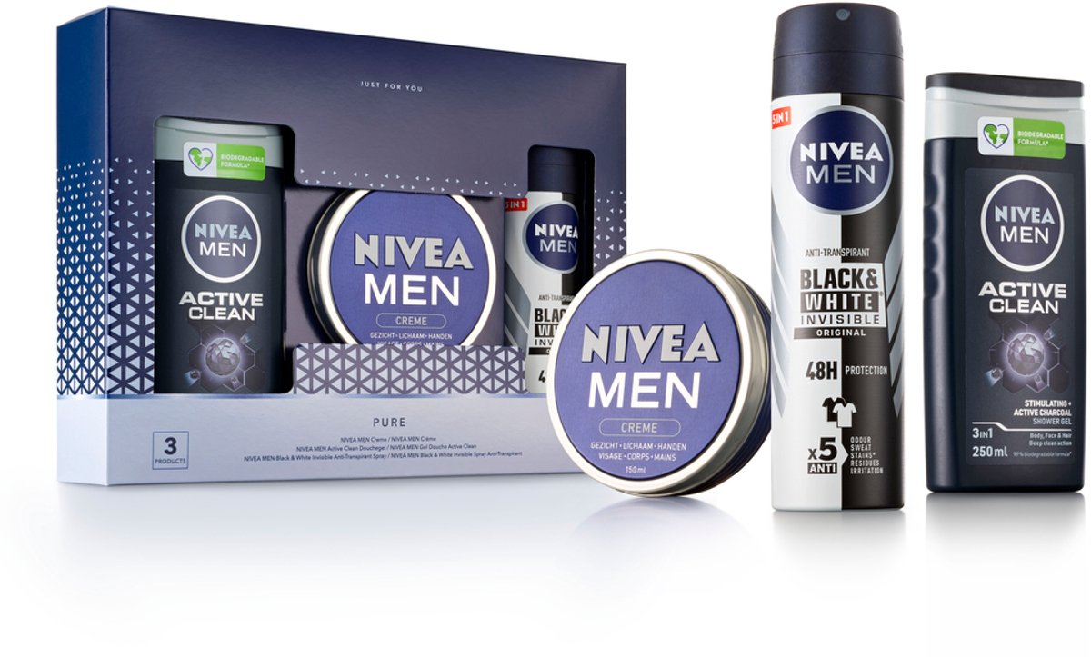 NIVEA MEN Pure Geschenkset Mannen - Deo, Showergel & Creme Blik - Cadeau Verjaardag Man - Vaderdag cadeau