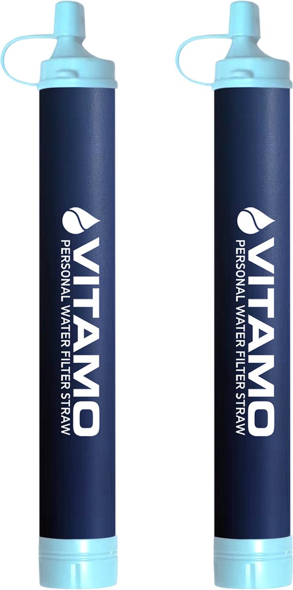 2 PACK VITAMO™ Original Personal Water Filter Straw - Complete set - Waterfilter Survival & Outdoor - Noodpakket voor Thuis - Waterzuiveringsapparaat - Filtert 2X 1800L - Tot wel 450ml/ minuut - Waterzuivering - BPA-vrij - Voordeelset - Donkerblauw