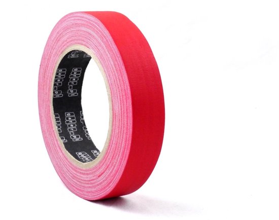 Rood Gaffertape op een rol met zwarte, bedrukte kern, 24mm x 25m.