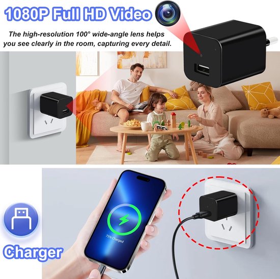RFWR® Verborgen Mini Spionagecamera met USB-oplader en Bewegingsdetectie - HD 1080p Video-opname van Merkloos — afbeelding 4