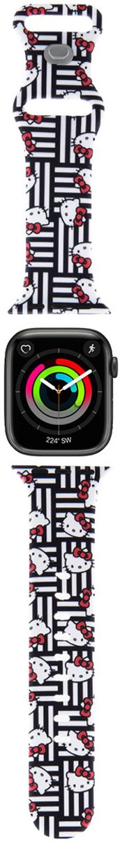Hello - Kitty - siliconen hoofd- en strepenband voor Apple Watch 38/40/41 mm - zwart