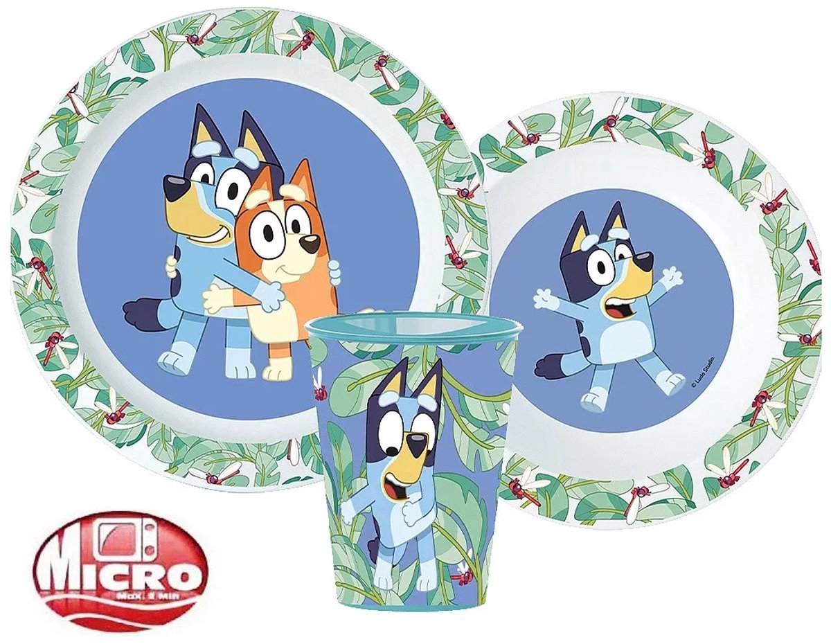 Bluey Ontbijtset - 3 delig - Bluey leaves - BPA Vrij - Lunchsetje - Bord - Beker - Mok - Verjaardagscadeau - Bluey