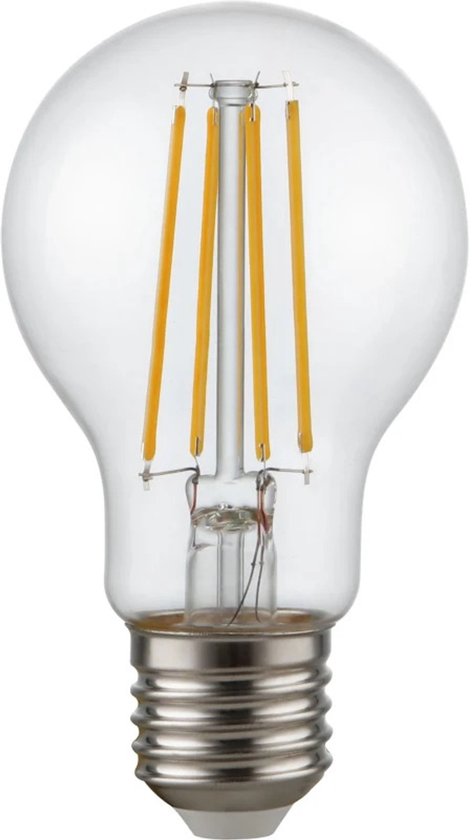 Heldere LED-lamp met E27-fitting en vier filamentdraden.