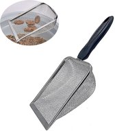 Kattenschep van roestvrij staal voor kattenbak, 5 mm poriegrootte, metalen kattenschep, kattenbakschep voor kattenbak, robuuste metalen schep voor huisdierstrooisel, gemakkelijk te reinigen