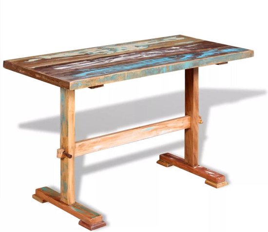 vidaXL Eettafel op voet massief gerecycled hout 120x58x78 cm