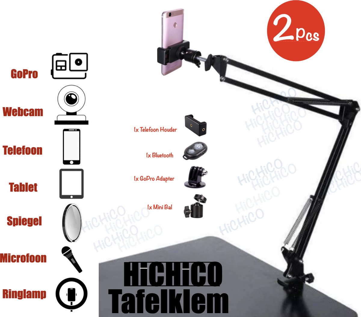 1Paar Webcam standaard - Microfoon Standaard - Boom Arm - flexibel Arm statief Microfoon Arm – Telefoonhouder HiCHiCO®