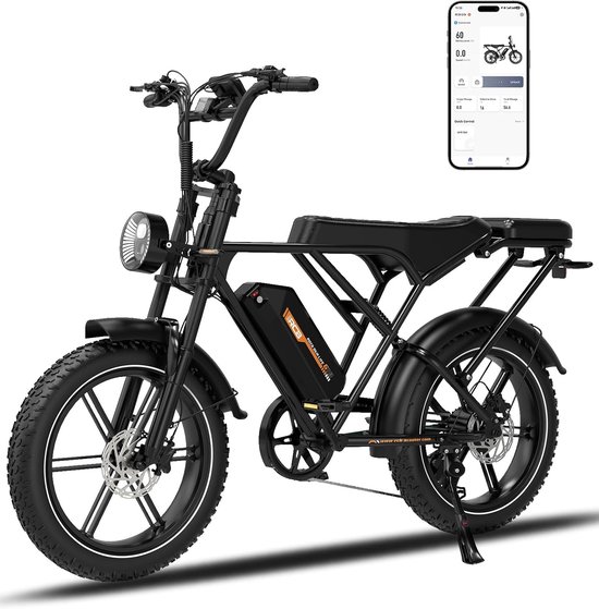 RCB Elektrische fatbike - 48V 20.8Ah Mountainbike - Actieradius 100km - 25km/u - 250W motor - 7 versnellingen - met App en NFC -Zwart - RCB - €1.299,99
