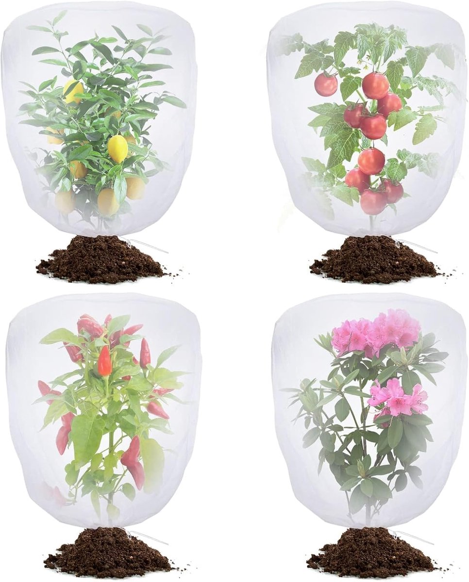 Vogelnetten voor tuinbescherming - 4-pack tuinnetten - ongediertewering - met trekkoord - 3,3 ft x 2,7 ft - vogelnet -tuin netten vogel - tuinplantennet - voor cicaden, groenten, blauwe bessenstruiken