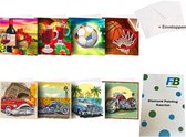 F4B Cartes de vœux 8 pièces (4) Peinture de diamants 15 x 15 cm | Pierres rondes | Avec Enveloppes | Cartes d'anniversaire | Jeu de cartes | Cartes | Sports | Football | Moteur | Voiture | joyeux anniversaire | Enfants | Forfait Adultes et Enfants
