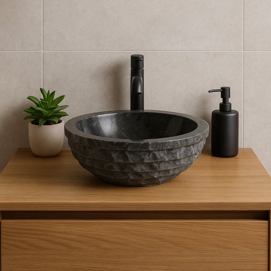 Lendo Online Lavabo rond 40x40x15 cm Marbre - pierre naturelle noir - lavabo pour salle de bain - lavabo - lavabo - forme et couleur uniques !