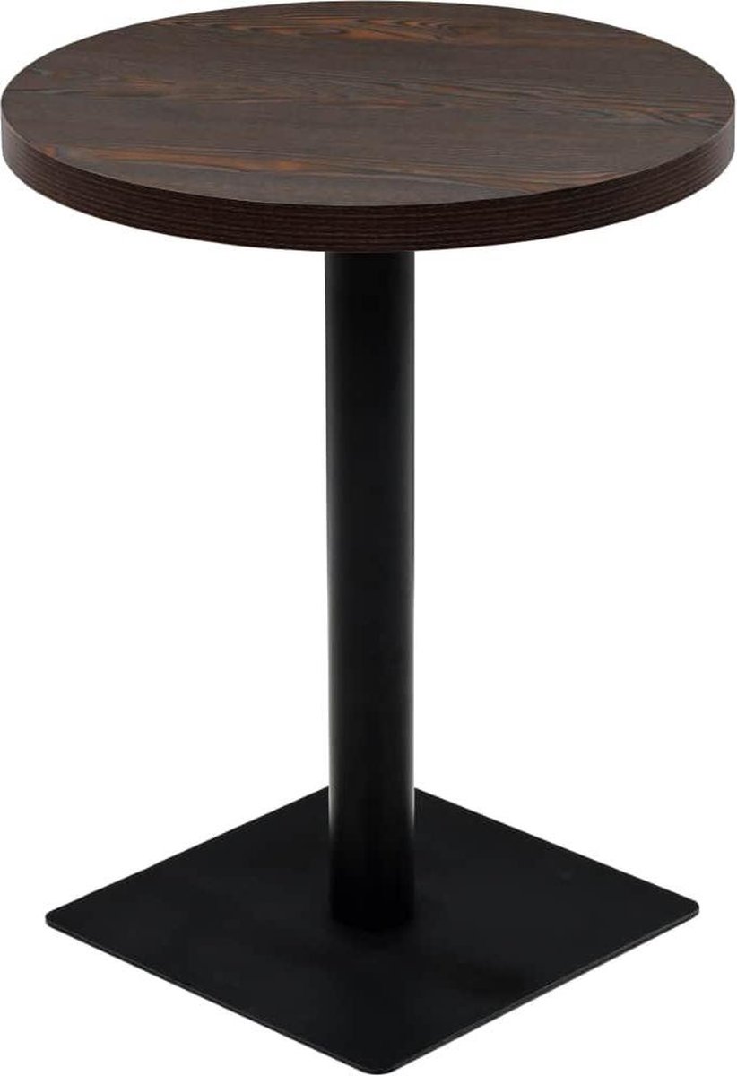 vidaXL Bistrotafel - rond - 60x75 - cm - MDF - en - staal - donker - essenkleur Donker essen