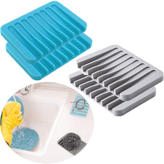 Zeepbakje met drainage, kunststof zeephouder, douchezeepbakje, geschikt voor badkamer, keuken, eenvoudige reiniging (2 stuks