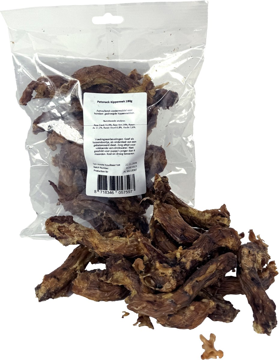 Petsnack Petsnack Kippennek - Natuurlijke Kauwsnack Honden - Eiwitrijk, 180 gram